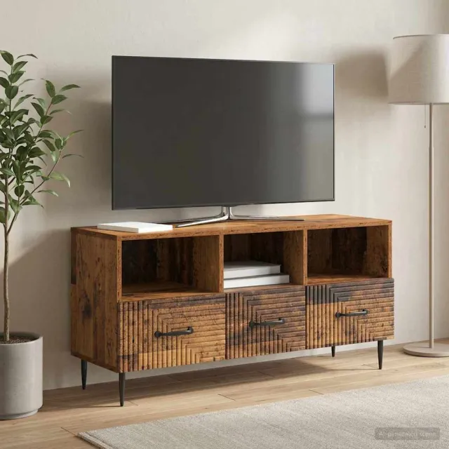 vidaXL TV-kast met lade Oud hout 102 x 34,5 x 50 cm Bewerkt hout bruin, foto 2