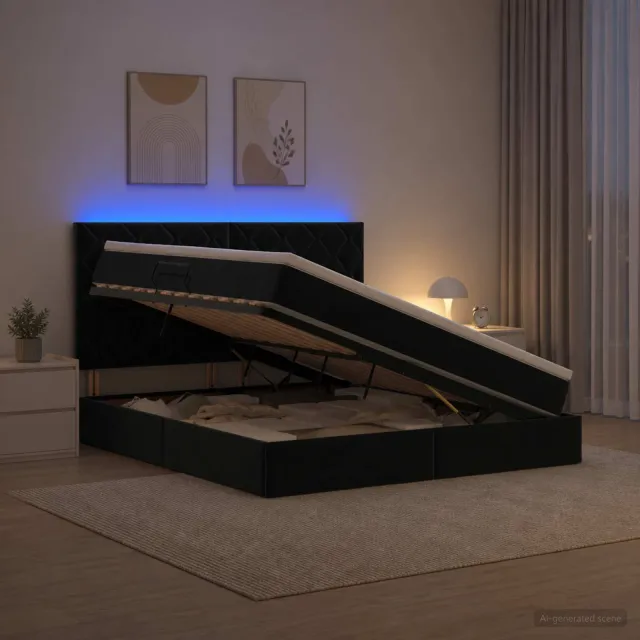 vidaXL LED Opslagbed met Matras Zwart 160 x 200 cm Fluweel