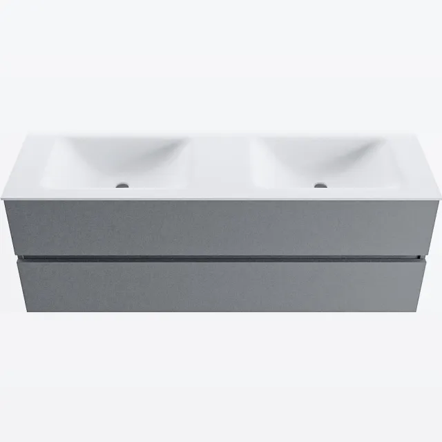 Mondiaz VICA 140cm badmeubel onderkast Plata 2 lades. Wastafel CLOUD dubbel zonder kraangat, kleur Talc.