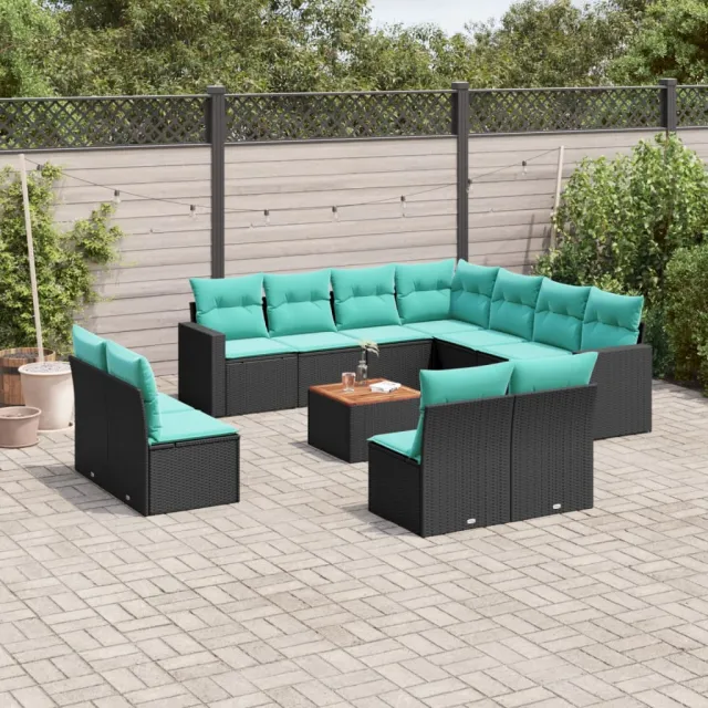 vidaXL 12-delige Loungeset met kussens poly rattan zwart, foto 2