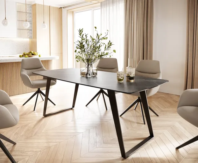 DELIFE Eettafel Edge Bootsform keramiek Laminam® Noir Desir bruin 200x100 metaal schuin zwart Noir Desir Braun