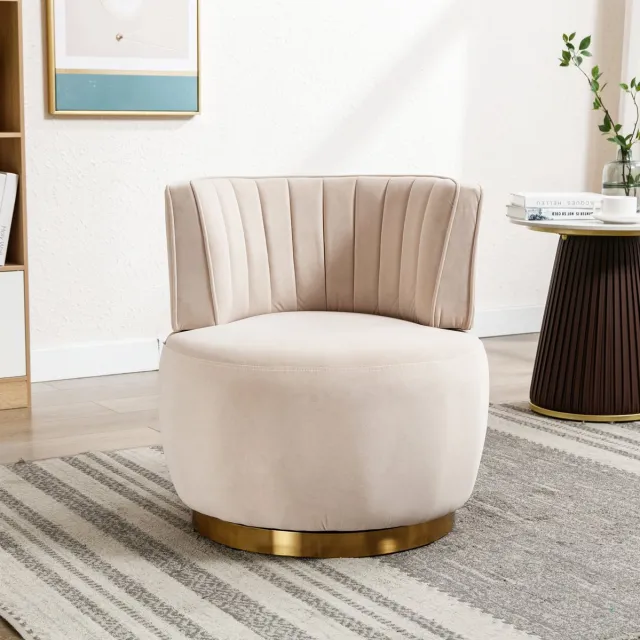 DESMIU Draaistoel 62,5 Cm - 360 Graden Draaibaar Met Zachte Fluweelbekleding En Zonder Armleuningen - Voor Woonkamer En Werkkamer - Beige