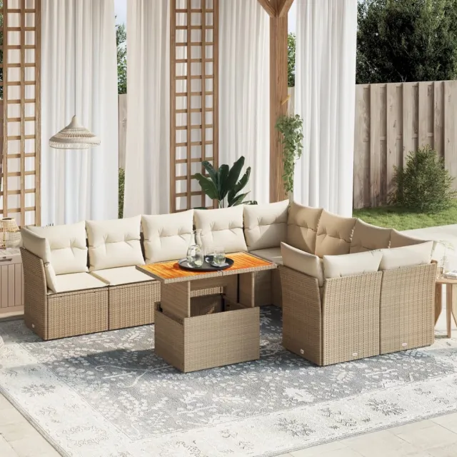 vidaXL 10-delige Loungeset met kussens poly rattan beige, foto 2