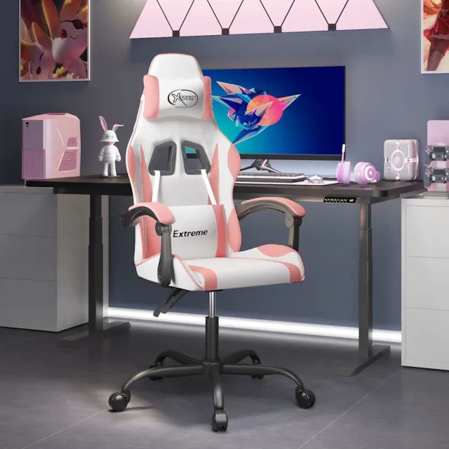 vidaXL Gamestoel draaibaar kunstleer wit en roze, foto 2