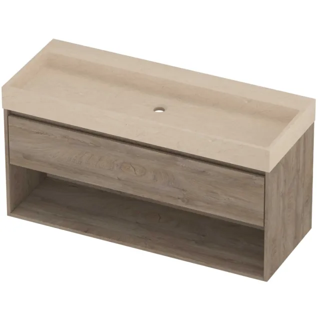 Proline Evoli Badmeubelset Hardsteen Loft Schap 120x46x62 cm Sand Stone Raw Oak Eiken
