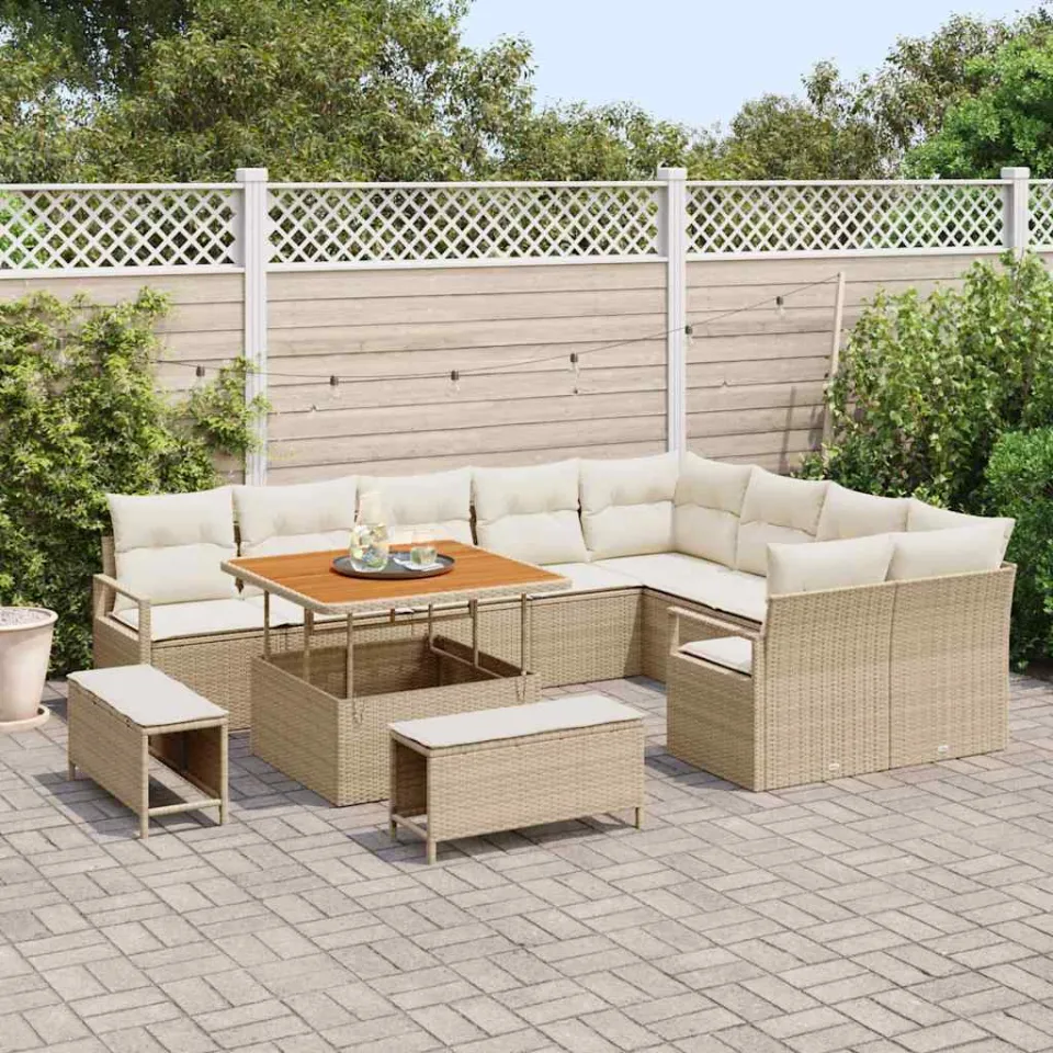 vidaXL Tuinbankenset 12 st Beige poly rattan, foto 3