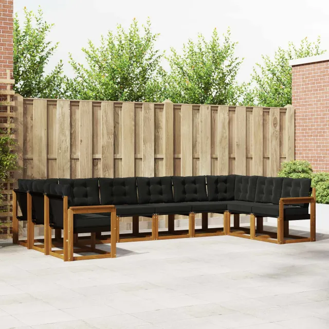 vidaXL Buiten bankenset 10 st 10-zits Naturel en Zwart Bruin