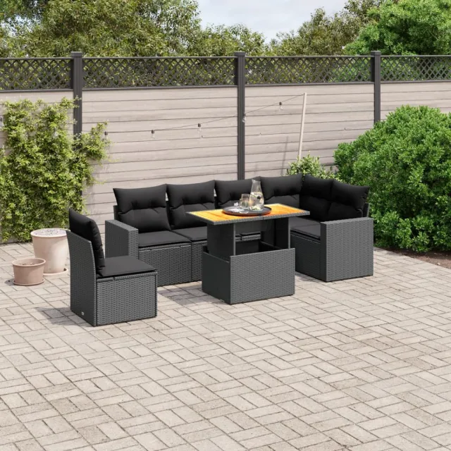 vidaXL 7-delige Loungeset met kussens poly rattan zwart, foto 2