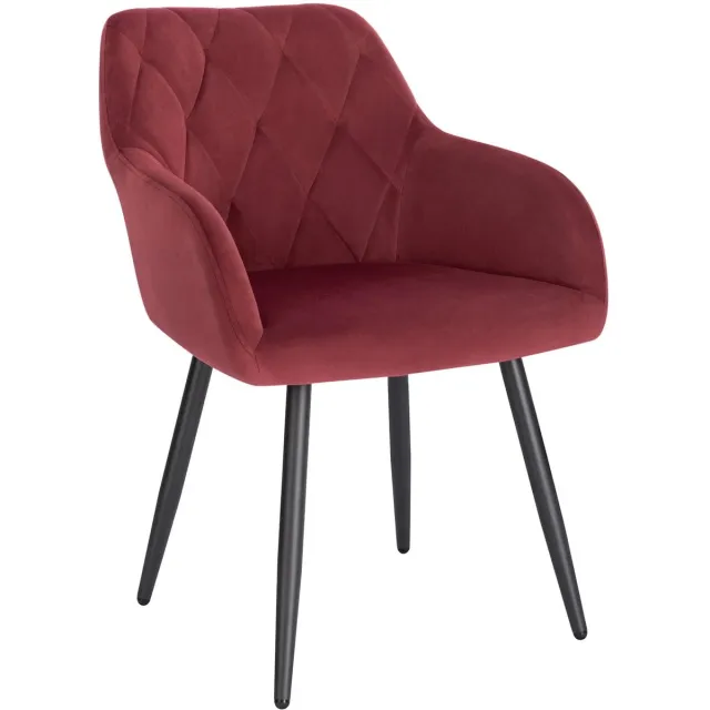 Klarven Eetkamerstoel rugleuning Fluweel Bordeaux - Eetkamerstoelen - Eetkamerstoel Met Armleuning - Dining Chair - Armleuningen, Stevig metalen frame, comfortabele zitting - B44xd42,5cm