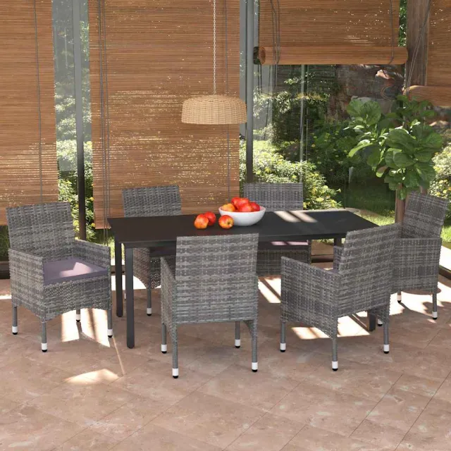 vidaXL 7-delige Tuinset met kussens poly rattan grijs, foto 2