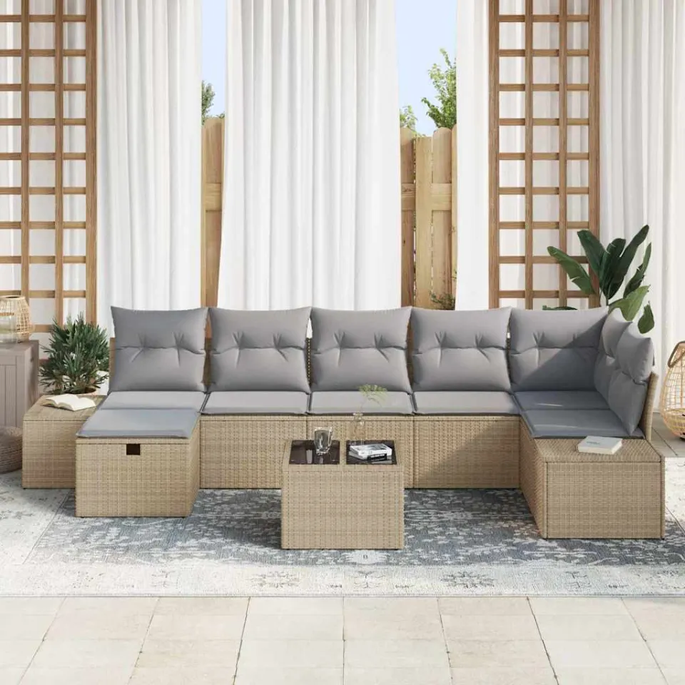 vidaXL Bankstel 7 st poly rattan beige, foto 3
