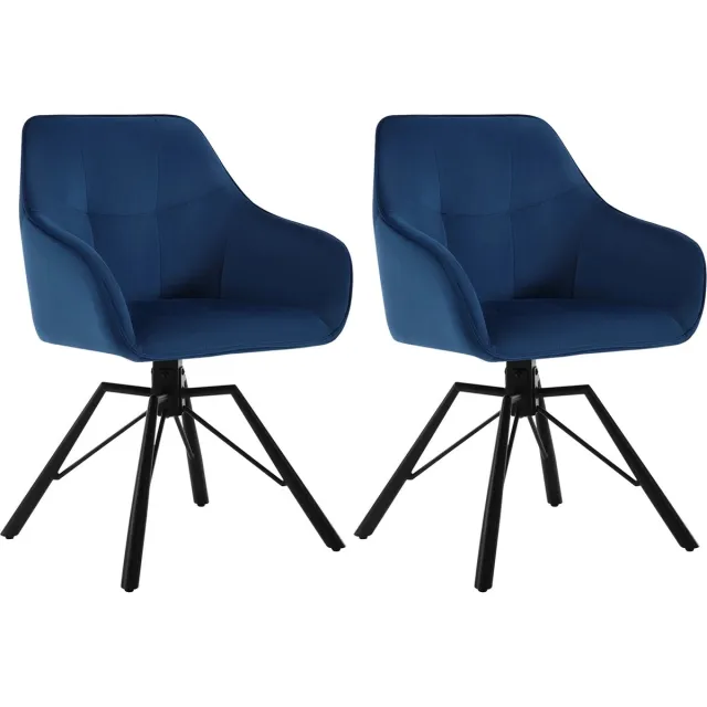 KTN® Eetkamerstoelen set van 2 - 360 Graden Draaibare Zitting - Rugleuning - Armleuning - Fauteuil - Woonkamerstoelen - Kuipstoelen - Velvet - Fluwelen Stof - Gewatteerde Zitting - Metalen Poten - Blauw