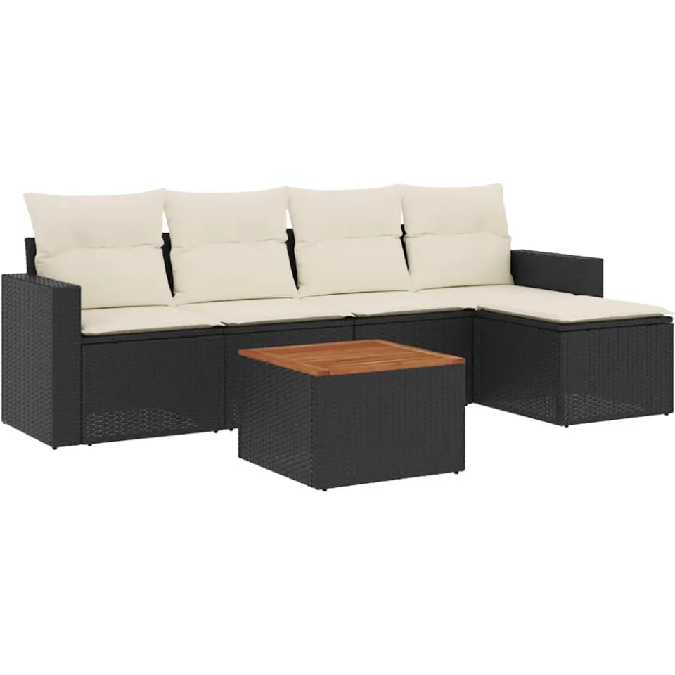 vidaXL 6-delige Loungeset met kussens poly rattan zwart, foto 3