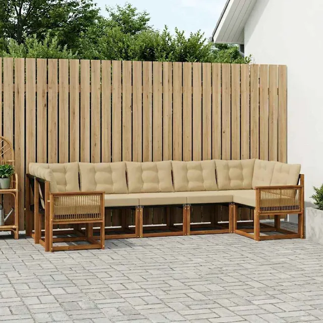 vidaXL Buiten bankenset 7 st 7-zits Natuurlijk en Beige