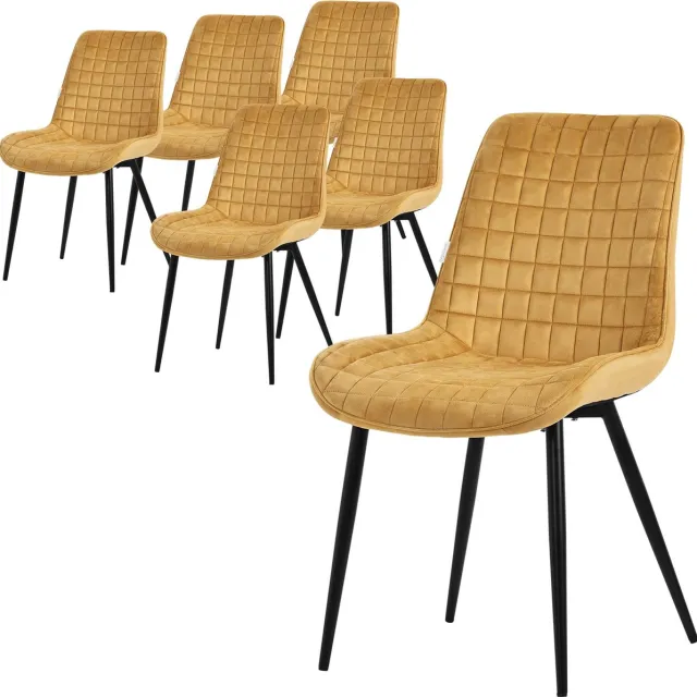 ml-design Set van 6 Eetkamerstoelen – Mosterdgele Fluwelen Zitting – Zwarte Metalen Poten – Met Rugleuning Geel