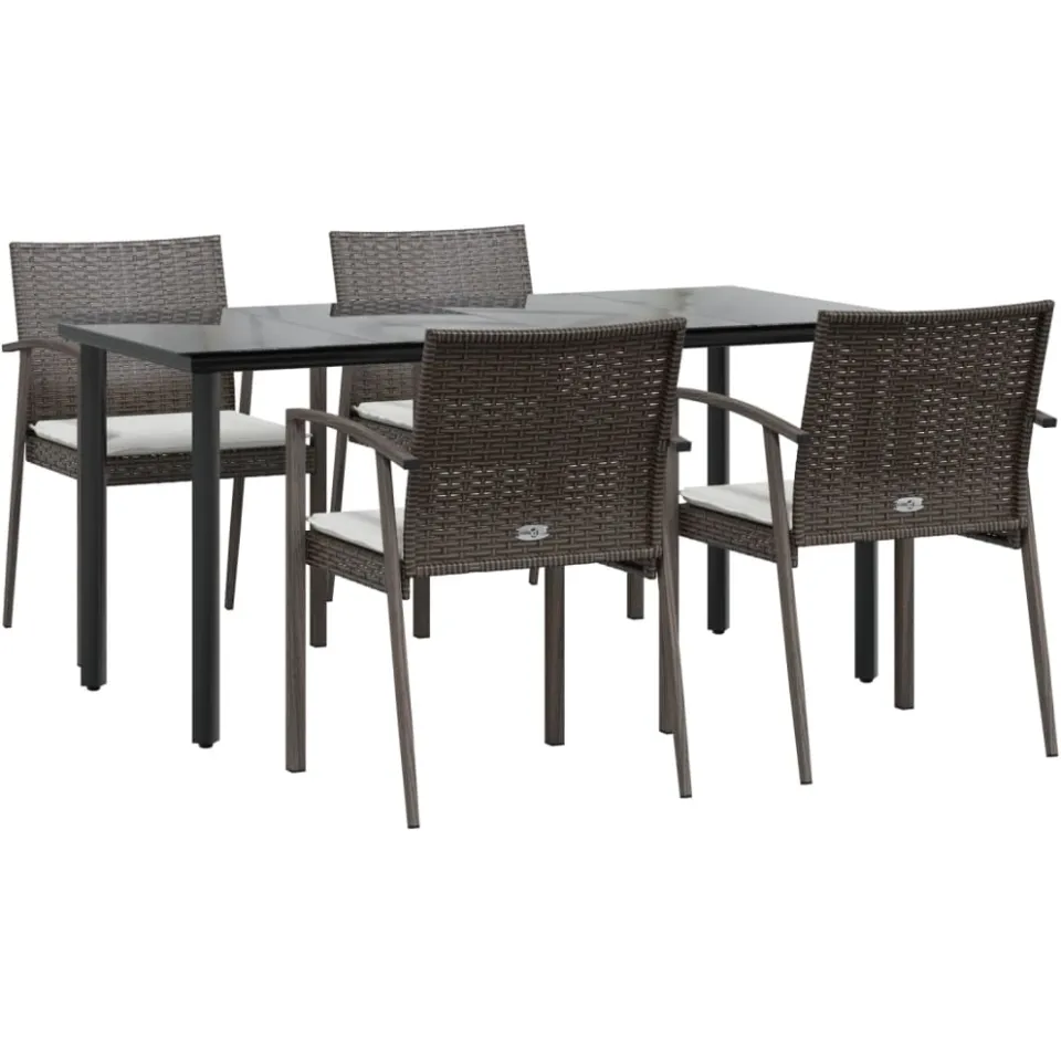 vidaXL 5-delige Tuinset met kussens poly rattan en staal Bruin