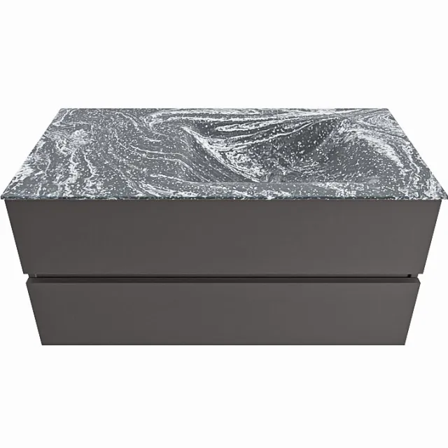 Mondiaz VICA-DLUX 100cm badmeubel onderkast Dark grey 2 lades. Inbouw wastafel CLOUD rechts 1 kraangat, kleur Lava.