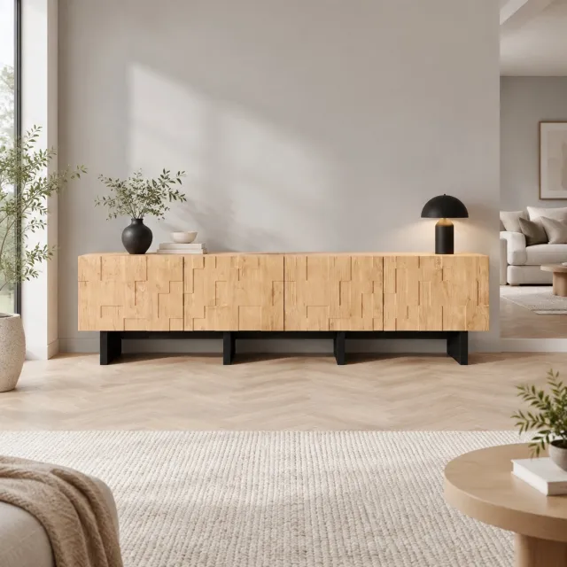 MODENUIT Tv-Meubel - 4 Deuren Met Drukopening - Voor Televisies Tot 75 Inch - MDF - 180x38,5x45 Cm - Naturel