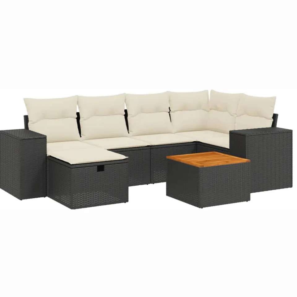 vidaXL 7-delige Loungeset met kussens poly rattan zwart