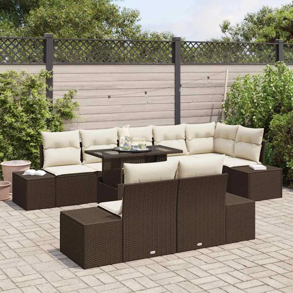 vidaXL Tuin Sofa Set 9 st Bruin poly rattan, foto 3