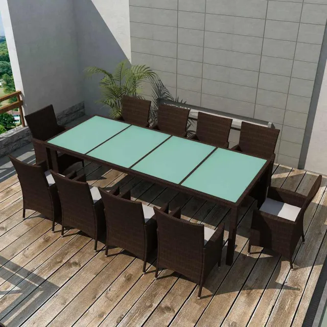 vidaXL 11-delige Tuinset met kussens poly rattan bruin