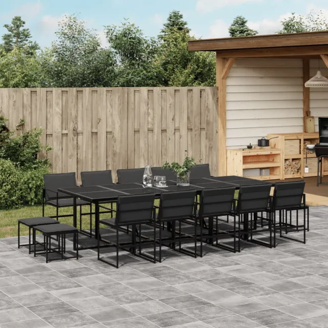 vidaXL 15-delige Tuinset met kussens textileen zwart