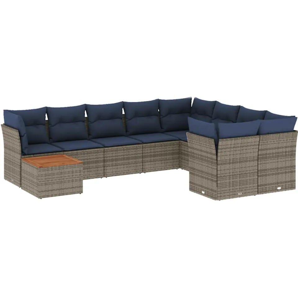 vidaXL 10-delige Loungeset met kussens poly rattan grijs, foto 3