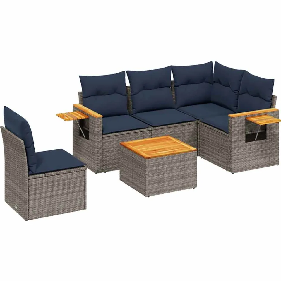 vidaXL 6-delige Loungeset met kussens poly rattan grijs, foto 3