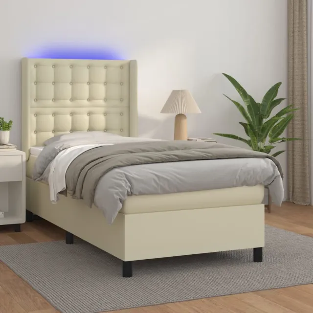 vidaXL Boxspring met matras en LED kunstleer crèmekleurig 80x200 cm
