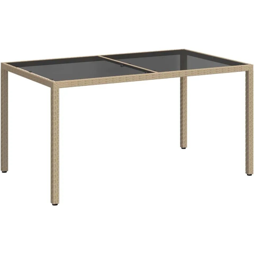 vidaXL Tuintafel 150x90x75 cm gehard glas en poly rattan beige, foto 3