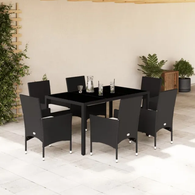 vidaXL 7-delige Tuinset met kussens poly rattan en acaciahout zwart, foto 2