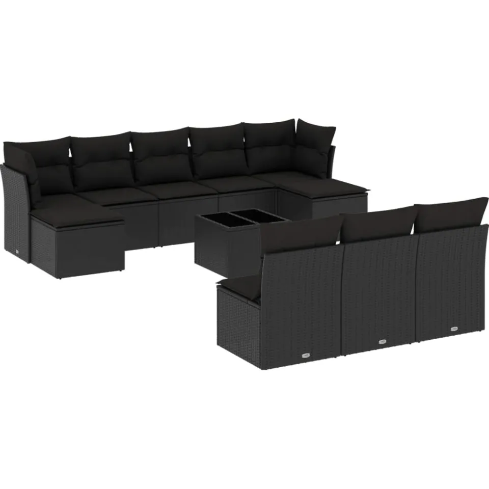 vidaXL 11-delige Loungeset met kussens poly rattan zwart, foto 3