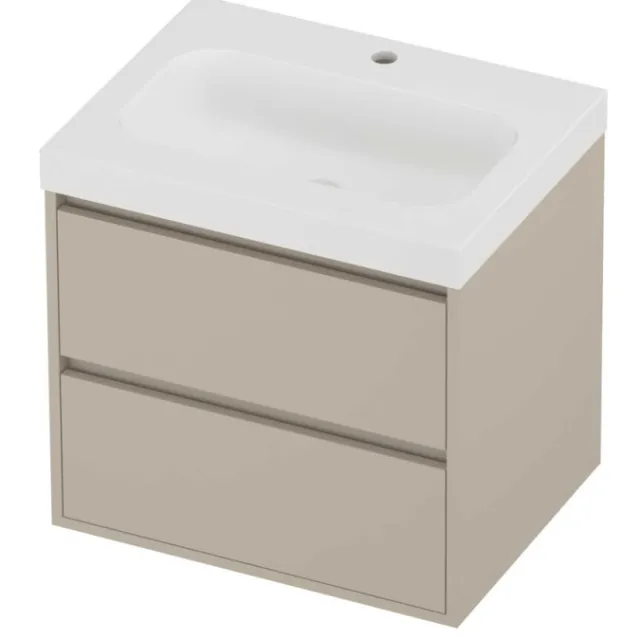 Proline Haga Badmeubelset Polystone Mezza 1 Kraangat Greeploos 60x46x58 cm Mat White Soft Linen Beige