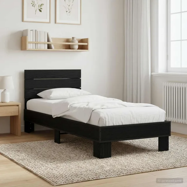 vidaXL Bedframe met Hoofdeinde Zwart eiken 80 x 200 cm Bewerkt hout