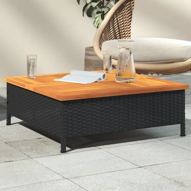 vidaXL Tuintafel 70x70x25 cm poly rattan en acaciahout zwart, foto 2