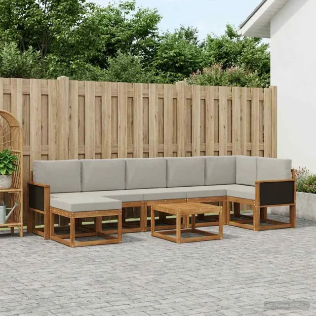 vidaXL Buiten bankenset 8 st 7-zits Naturel en lichtgrijs
