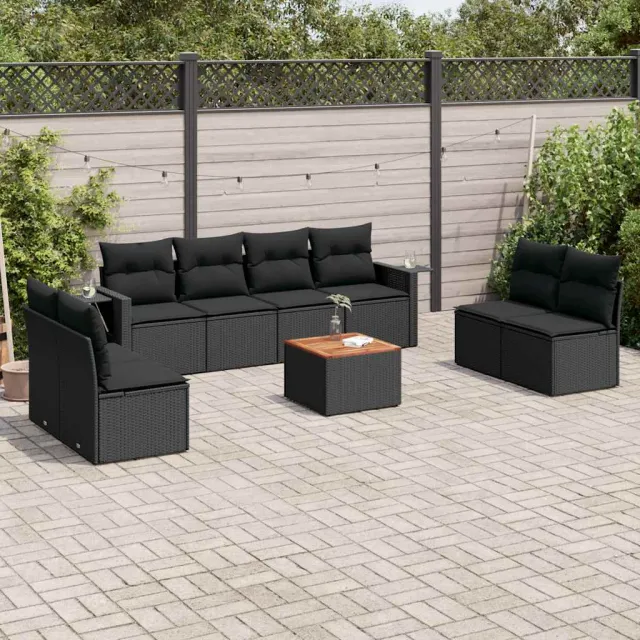 vidaXL 9-delige Loungeset met kussens poly rattan zwart, foto 2