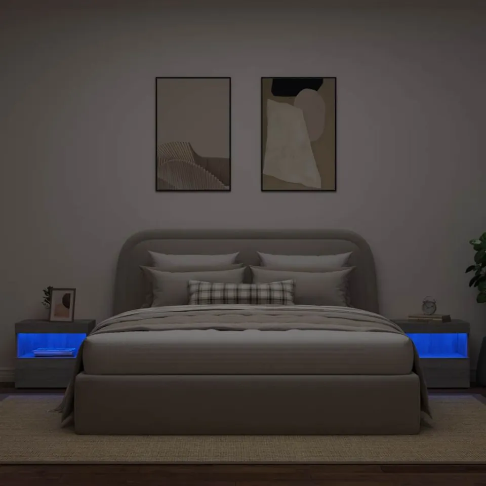 vidaXL Nachtkastjes met LED-verlichting 2 st 50x40x45 cm grijs sonoma, foto 4