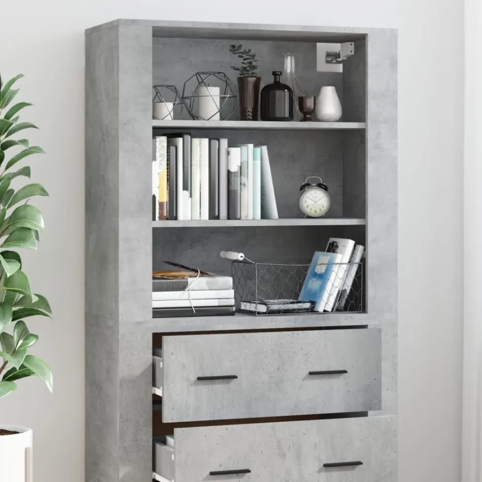 vidaXL Hoge kast bewerkt hout betongrijs grijs, foto 4