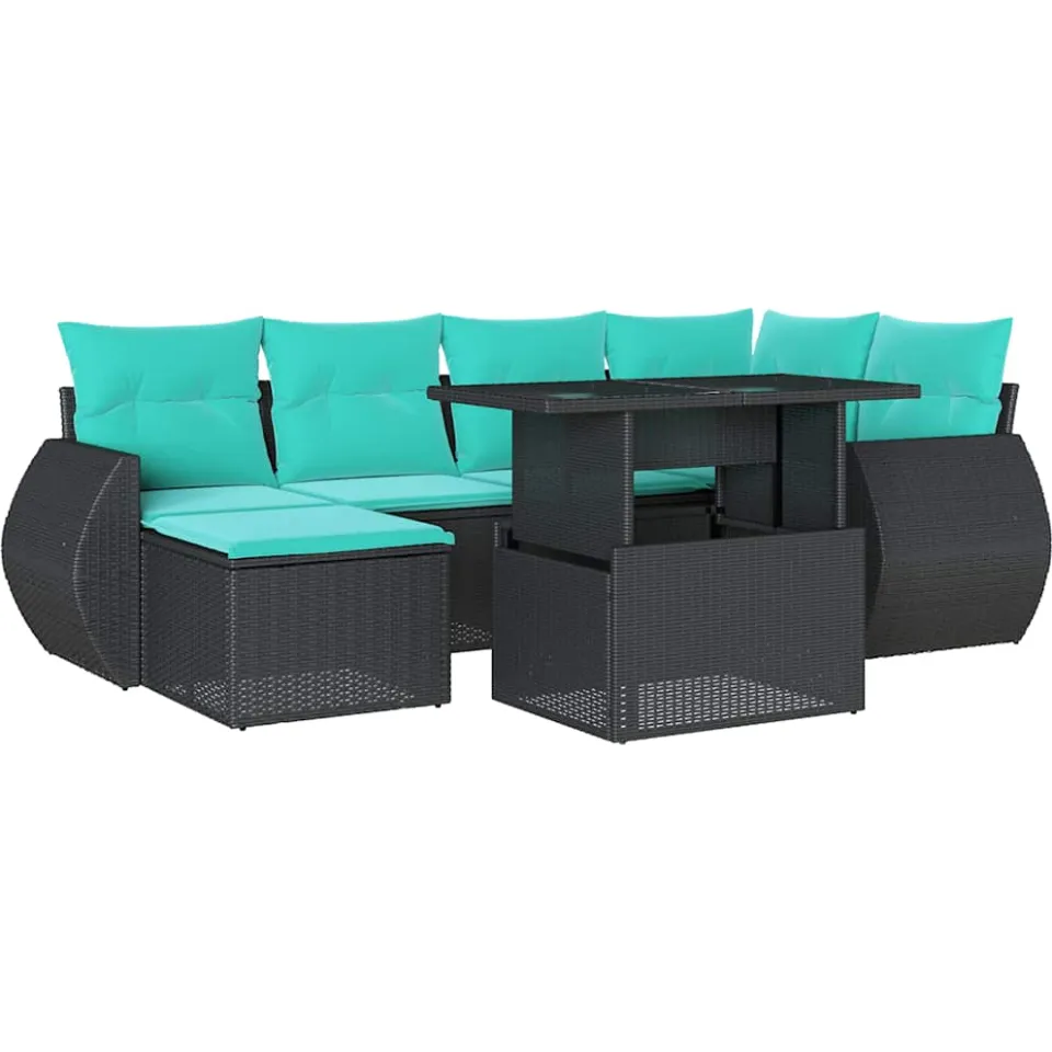 vidaXL 7-delige tuinbankset met kussens van zwart polyrotan, foto 3