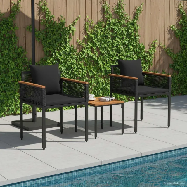vidaXL Buitenmeubelset met kussen Zwart poly rattan