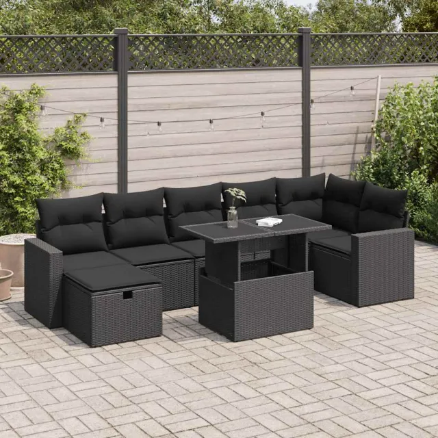 vidaXL 8-delige Loungeset met kussens poly rattan zwart, foto 2