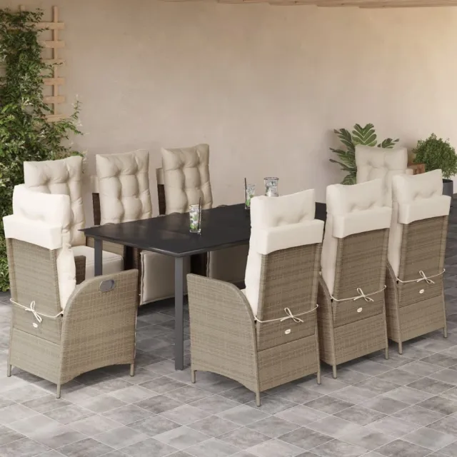 vidaXL 9-delige Tuinset met kussens poly rattan beige