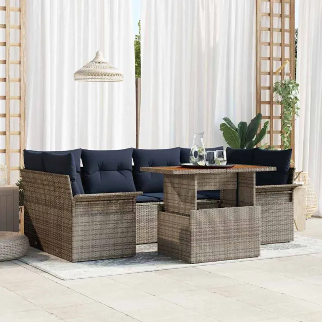 vidaXL Tuin Sofa Set 7 st Grijs Poly riet, foto 2