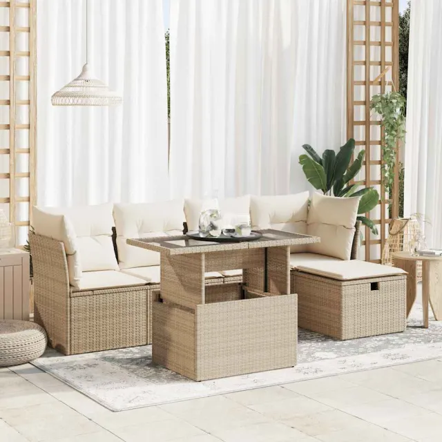 vidaXL 6-delige Loungeset met kussens poly rattan beige, foto 2