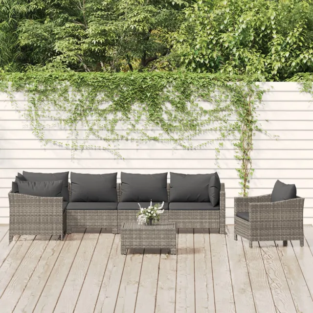 vidaXL 7-delige Loungeset met kussens poly rattan grijs, foto 2