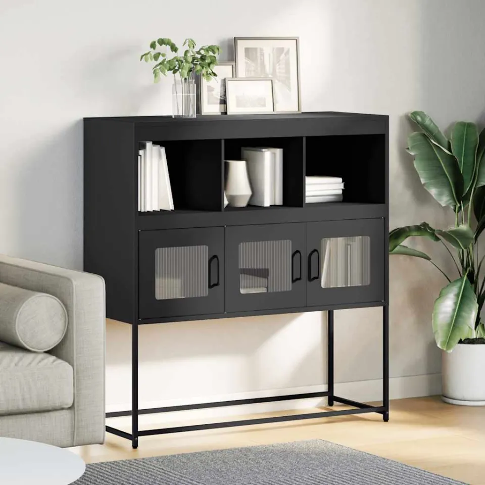 vidaXL Dressoir 100,5x39x107 cm koudgewalst staal zwart, foto 2