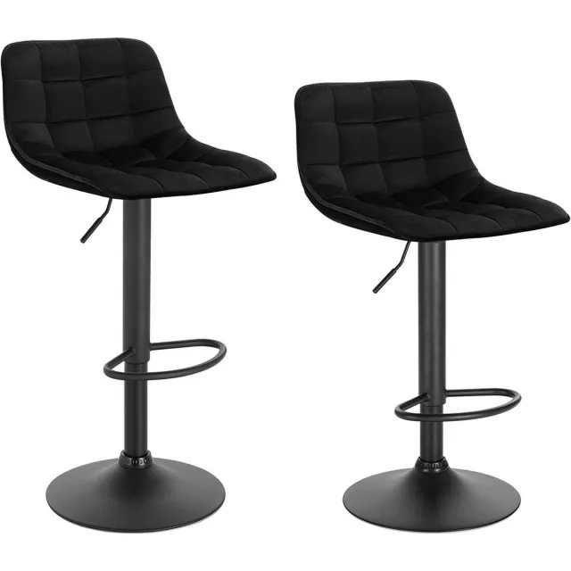 Dripio Velvet Barkrukken Olwin - In hoogte verstelbaar - Met rugleuning - Set van 2 - Zwart - Barstoelen ergonomisch - Keuken en bar - Zithoogte 59-81cm