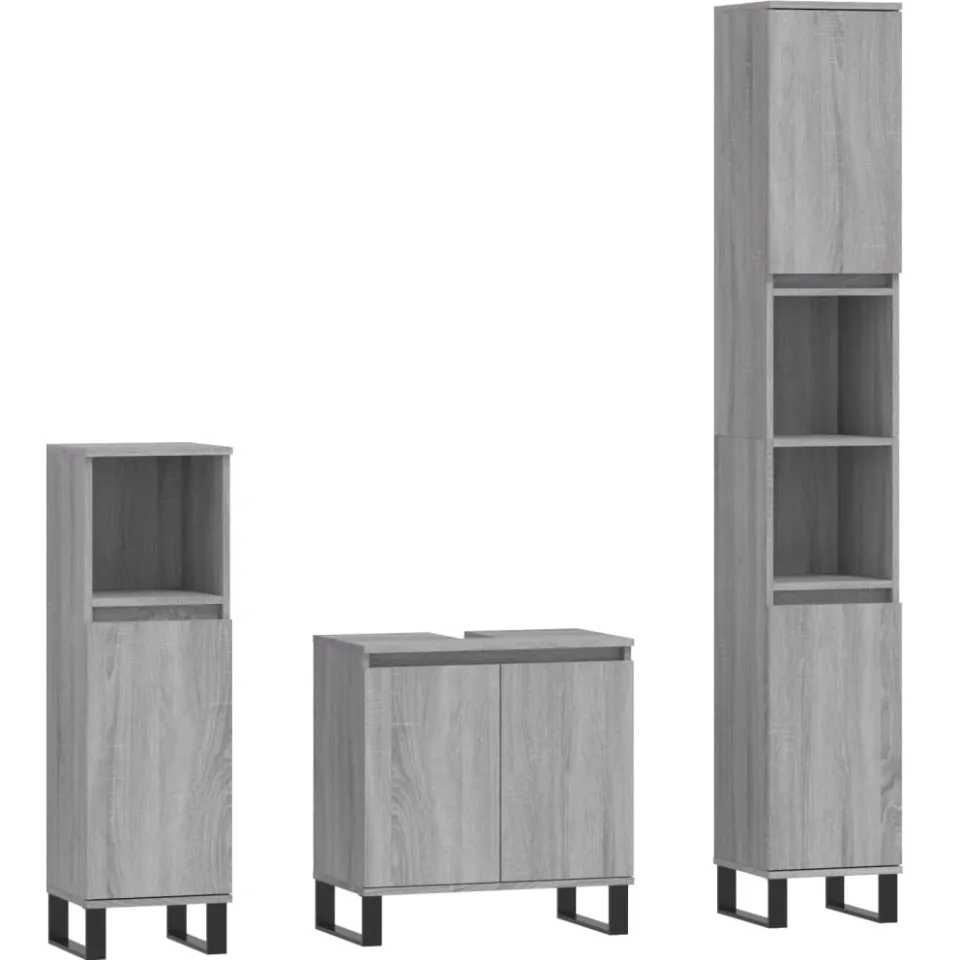 vidaXL 3-delige Badkamermeubelset bewerkt hout grijs sonoma eikenkleur, foto 3