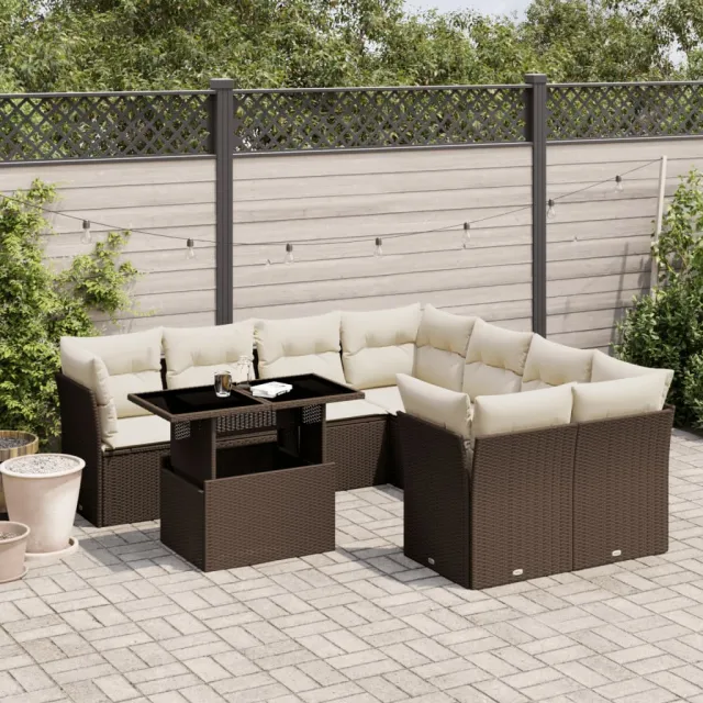 vidaXL 9-delige Loungeset met kussens poly rattan bruin, foto 2